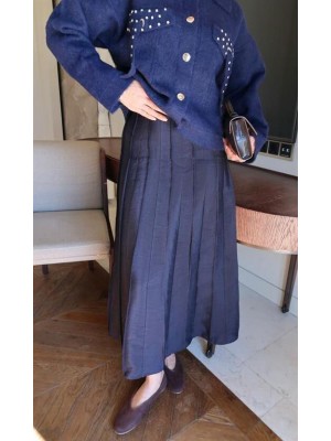 Çıma Detaylı Cupra Etek Lacivert