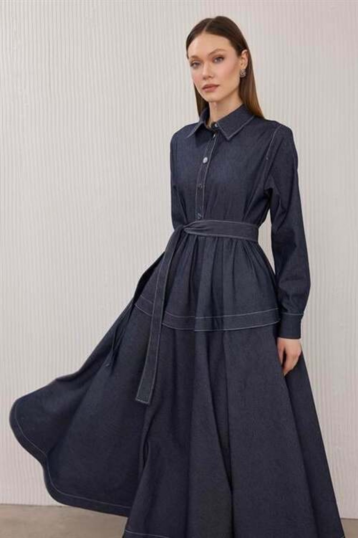 Denim Dress with Plaid