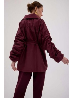 Kol ve Sırt Büzgülü Ceket Bordo