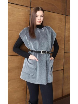Oversize Tay Tüyü Yelek Gri