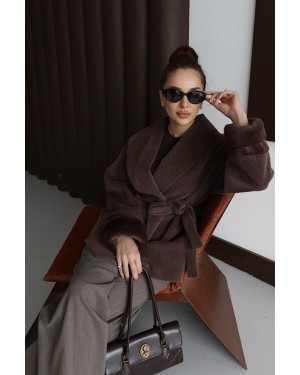 Otrişli Kürk Mont Tozlu Kahve