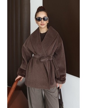 Otrişli Kürk Mont Tozlu Kahve