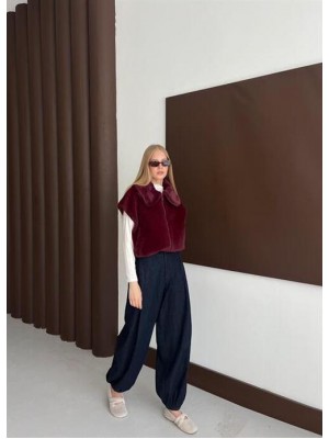 Kısa Kürk Yelek Bordo