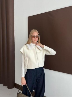 Kısa Kürk Yelek Ekru