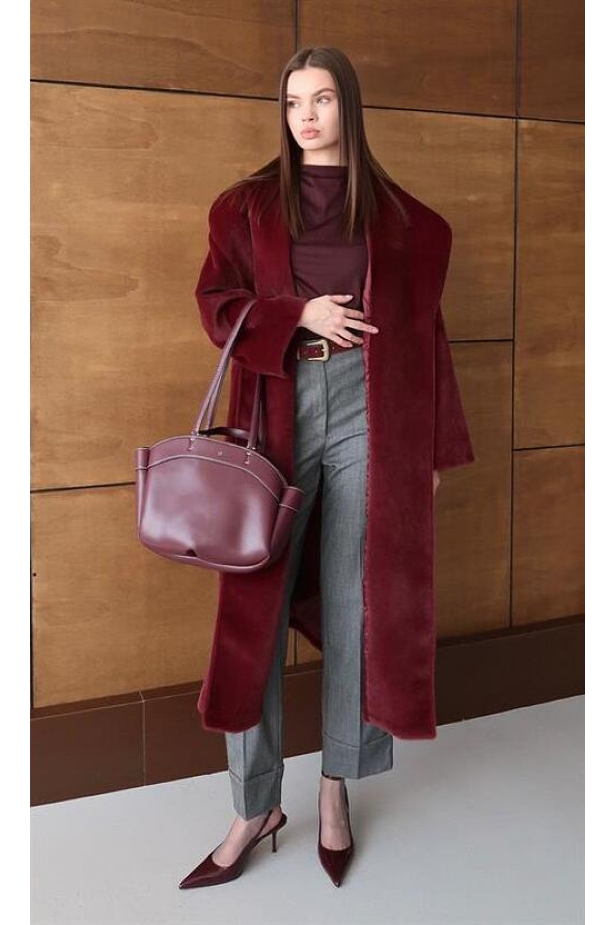 Belted Long Cashmere Burgundy