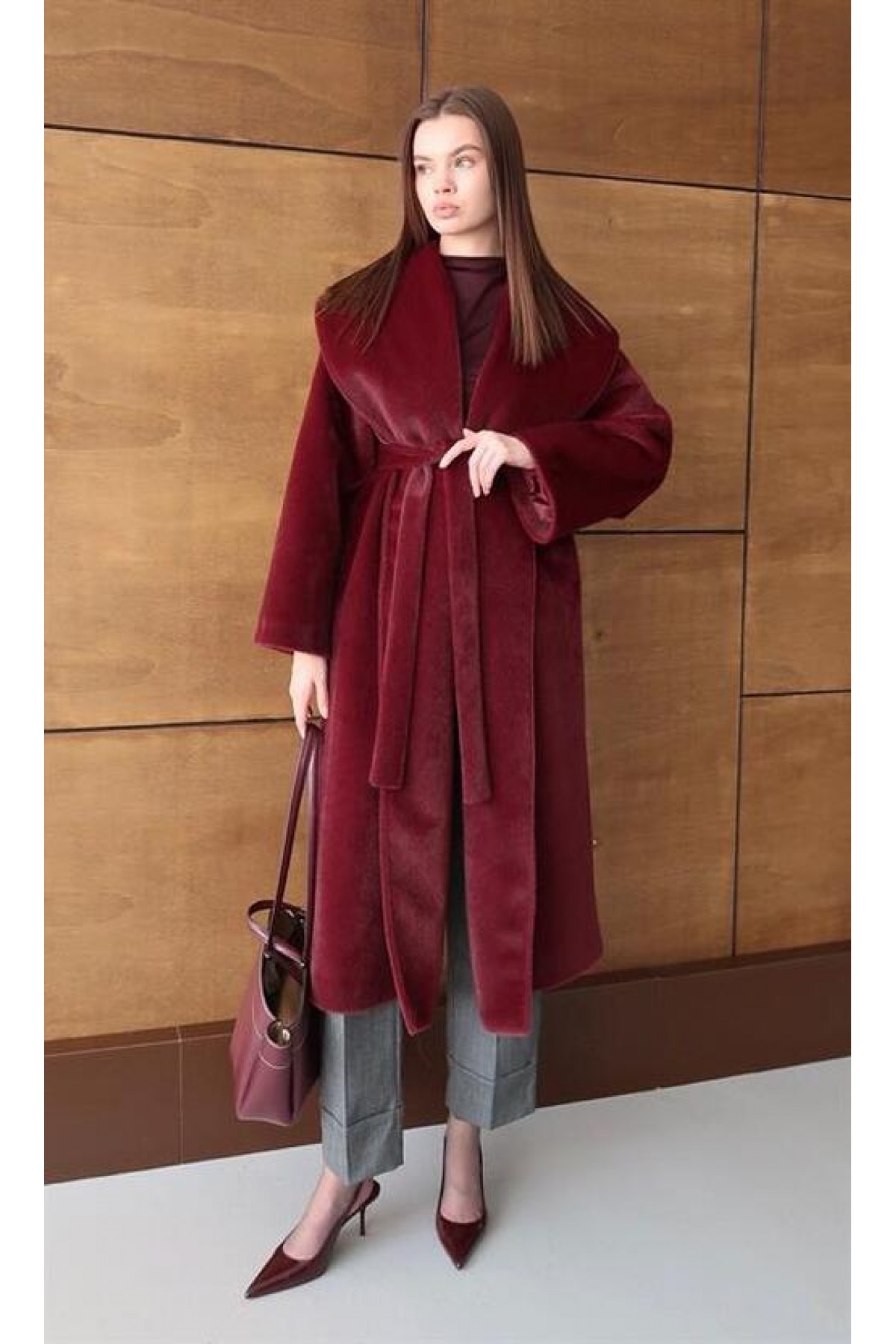 Belted Long Cashmere Burgundy