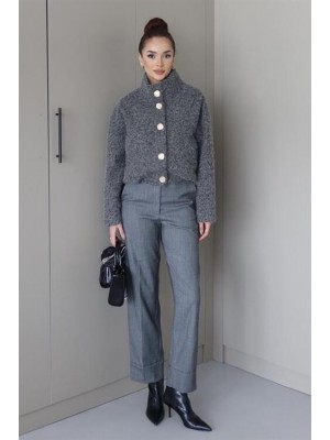 Tedy Gold Düğmeli Ceket Gri