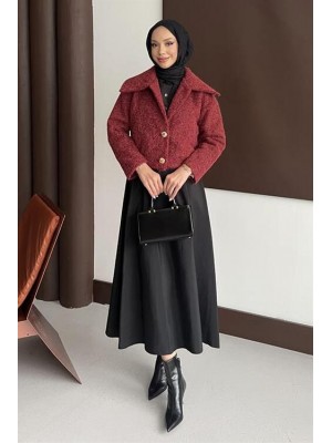 Dora Kumaş Kısa Kaban Bordo