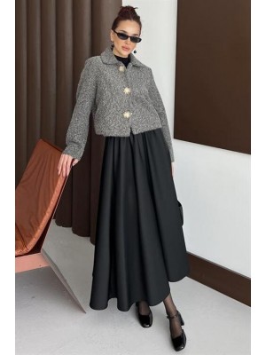 Tedy Çiçek Düğmeli Ceket Gri