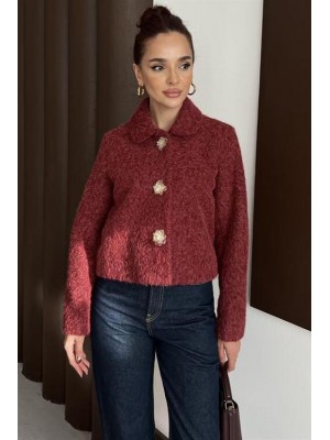 Tedy Çiçek Düğmeli Ceket Kırmızı
