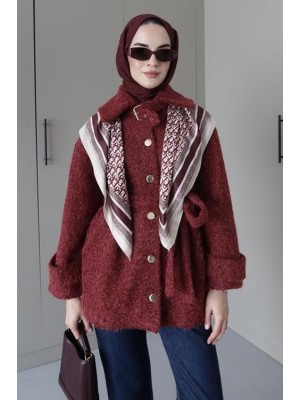 Kemerli Yakalı Kaban Bordo