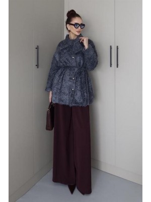 Fiyonklu Peluş Ceket Antrasit