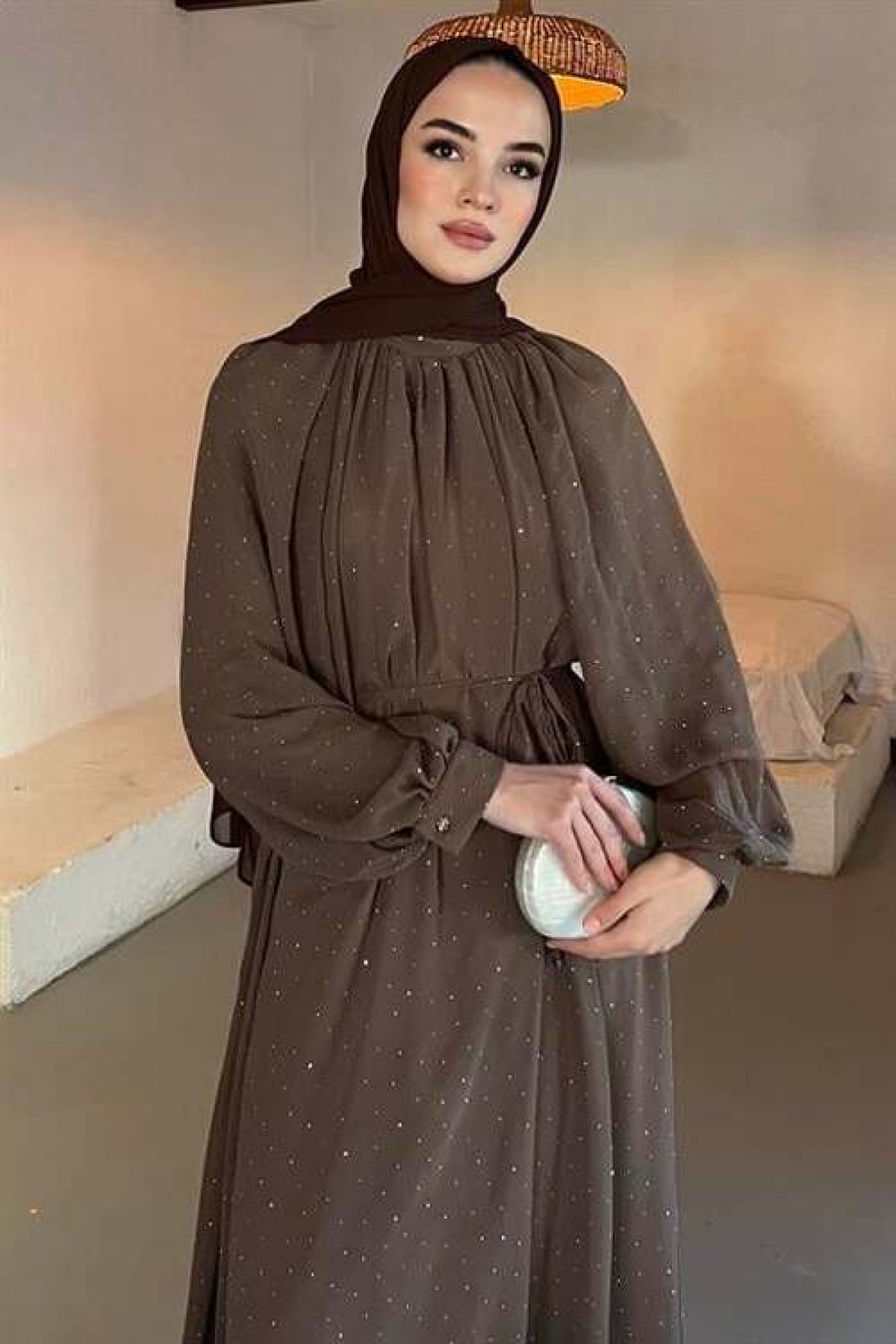 Stoned Chiffon Dress Cappuccino