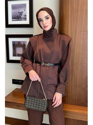 Omzu Apoletli Pensli Trenç Kahverengi