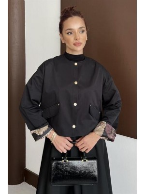 Yan Cepli Kısa Trenç Siyah