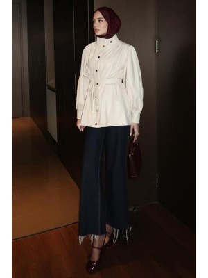 Kemerli Deri Ceket Taş