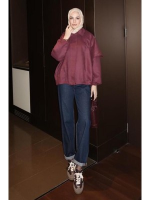 Pelerinli Nubuk Ceket Bordo