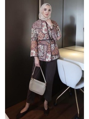 Kapitone Etnik Desenli Ceket Taba