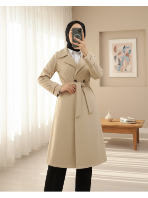 Beli Kemerli Cepli Süet Kap -Bej