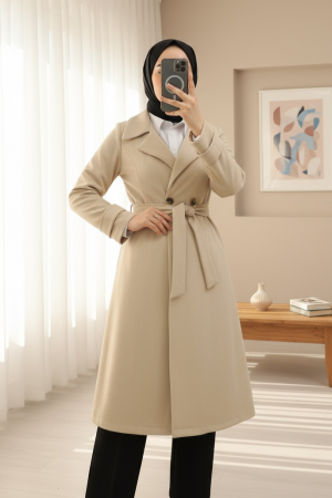 Beli Kemerli Cepli Süet Kap -Bej