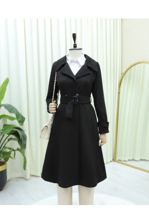 Beli Kemerli Cepli Süet Kap -Siyah