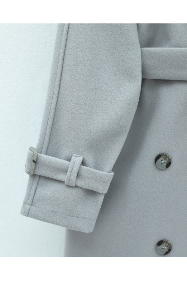 Buttoned Front, Belted Waist and Sleeves, Pockets, Lined Cashmere Coat -Grey
