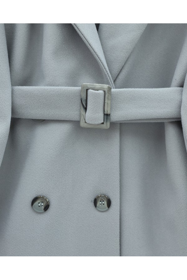 Buttoned Front, Belted Waist and Sleeves, Pockets, Lined Cashmere Coat -Grey