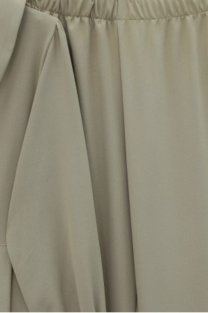 Çİft Düğmeli Cepli Beli Lastikli Pantolonlu İkili Krep Takım -Açık Vizon