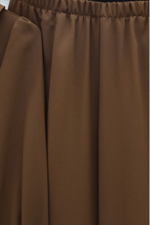 Çİft Düğmeli Cepli Beli Lastikli Pantolonlu İkili Krep Takım -Kahve