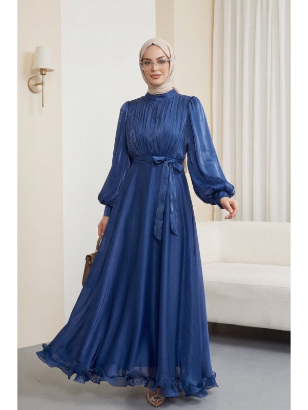 Batik Baskılı Astarlı Şifon Elbise