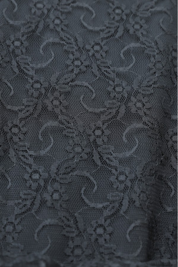 Floral Patterned Guipure Lace Dress with Ruffled Sleeves, Belt, and Lining -Black