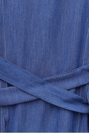 Yuvarlak Yaka Beli Çapraz Bağcıklı Etekli Tensel Takım -İndigo