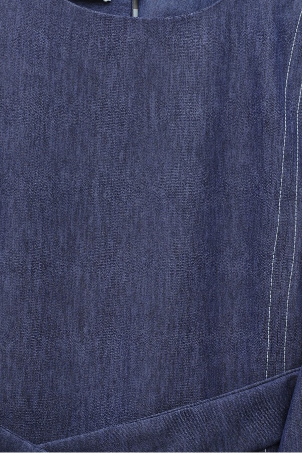 Round Neck, Cross-Tie Waist, Skirted Tencel Set -كحلي
