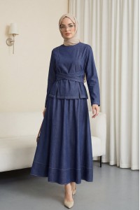 Yuvarlak Yaka Beli Çapraz Bağcıklı Etekli Tensel Takım -Laci