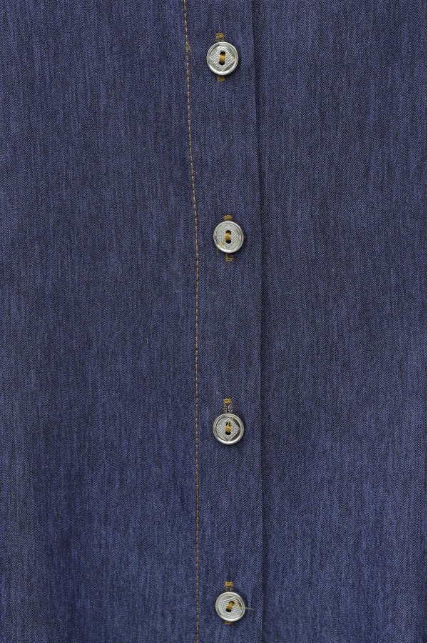 Button-down top, flared skirt Tencel set -Navy blue