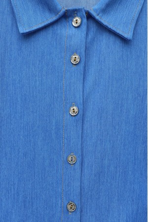 Üstü Düğmeli Kloş Etekli Tensel Takım -Mavi