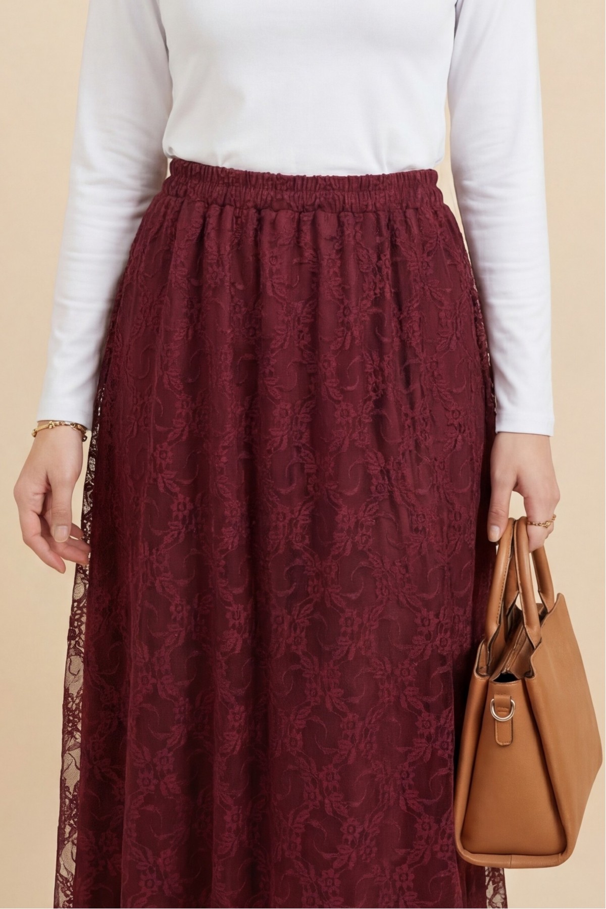 Asymmetrical Cut, Lined, Elastic Waist Tulle Skirt -Maroon