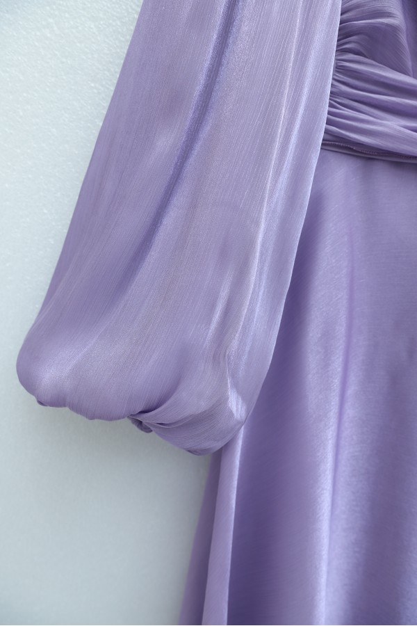 Janjan Fabric Dress with Cross Front Tie Detail  -Lilac