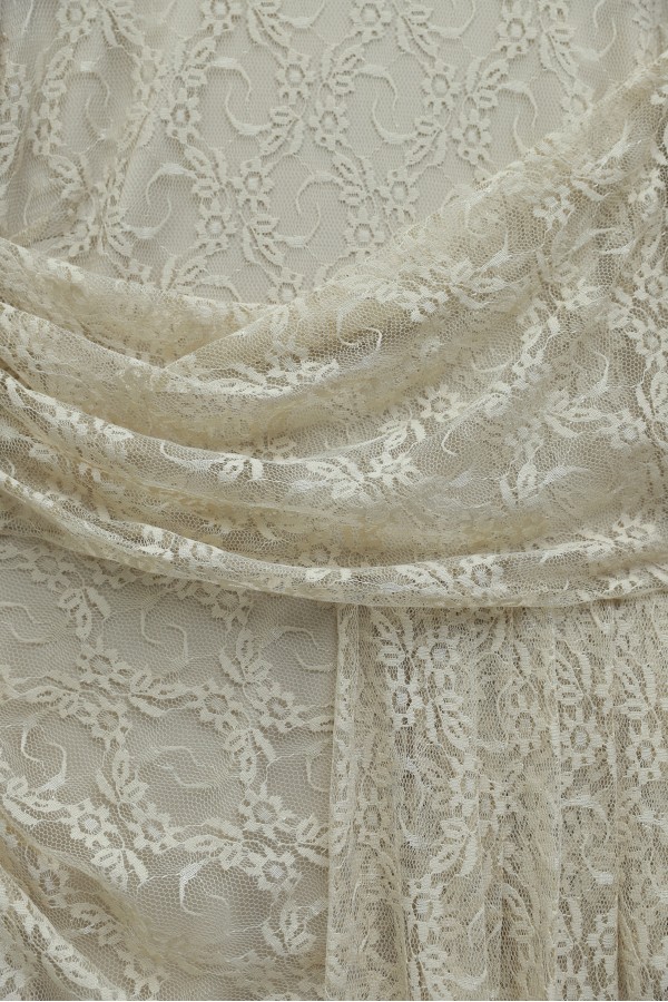 Lace Dress with Ruffled Cuffs, Draped Front, and Lining -Light Mink
