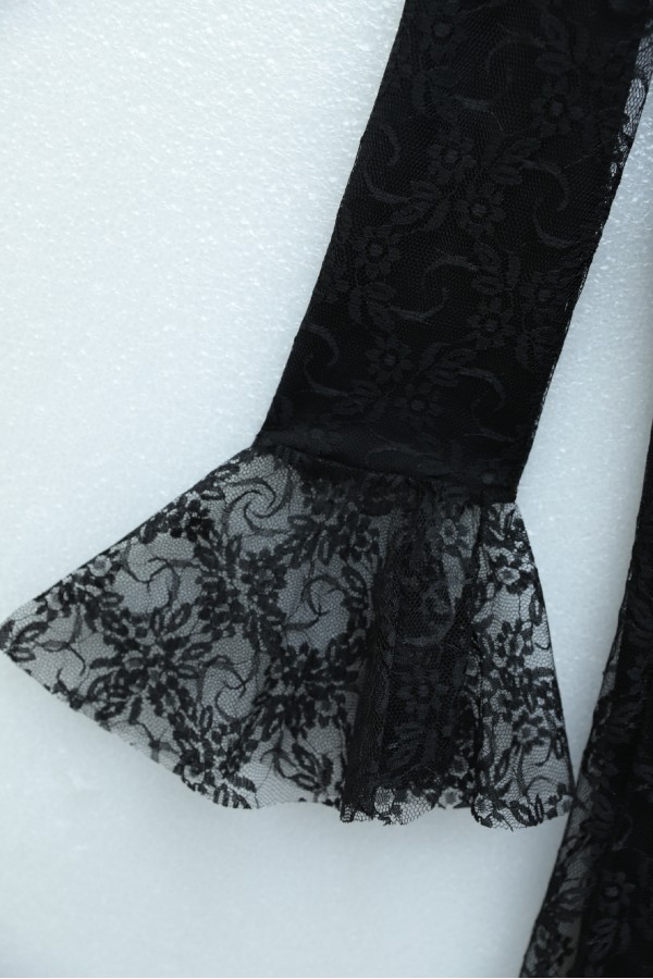 Lace Dress with Ruffled Cuffs, Draped Front, and Lining -Black