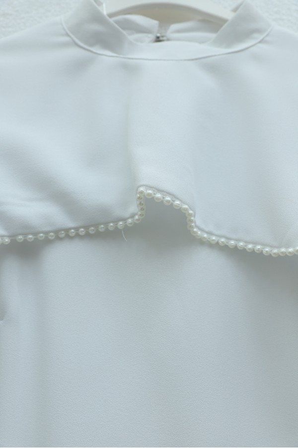 Crepe Abaya Dress with Pearl Details, Detachable Cape, Spanish Sleeves, and Lining  -White