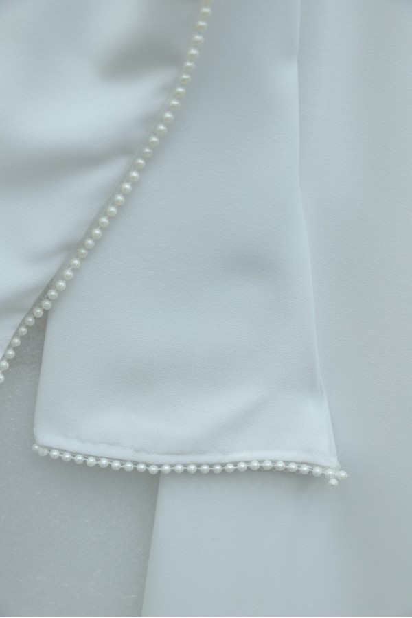 Crepe Abaya Dress with Pearl Details, Detachable Cape, Spanish Sleeves, and Lining  -White
