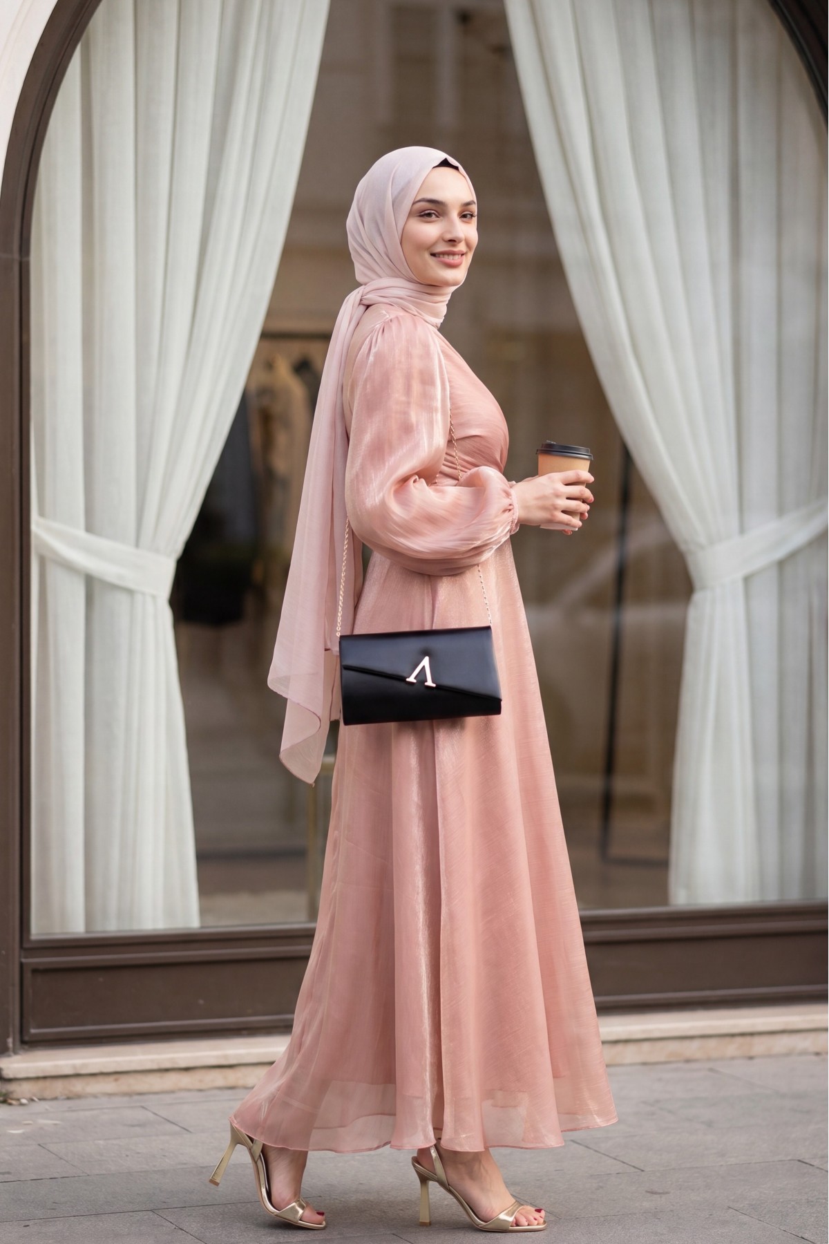 Janjan Fabric Dress with Cross Front Tie Detail   -Salmon