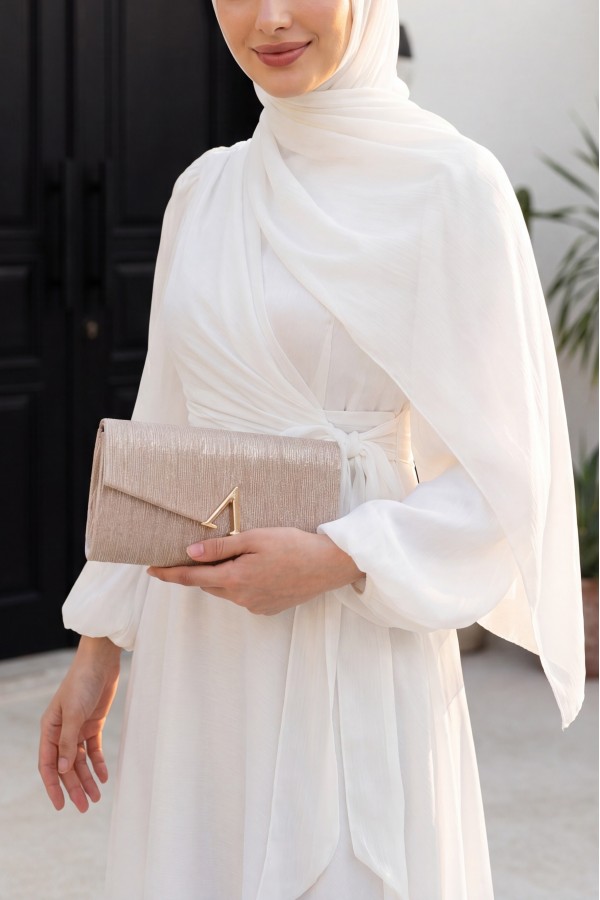 Janjan Fabric Dress with Cross Front Tie Detail    -White