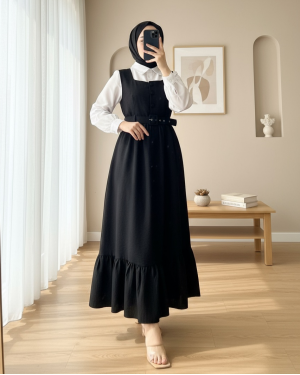 Top Düğmeli Gömlekli İkili Takım Jile -Siyah