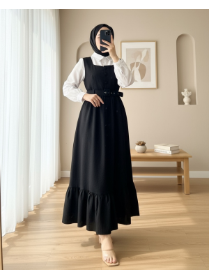 Top Buttoned Shirt Double Suit Gilet -Black