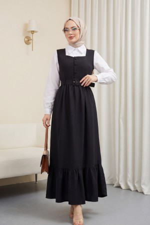 Top Buttoned Shirt Double Suit Gilet -Black