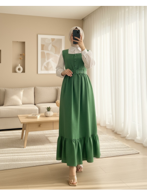 Top Buttoned Shirt Double Suit Gilet -Green