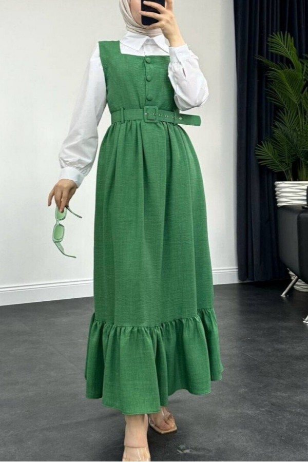 Top Buttoned Shirt Double Suit Gilet -Green