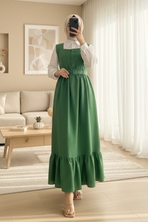 Top Düğmeli Gömlekli İkili Takım Jile -Yeşil